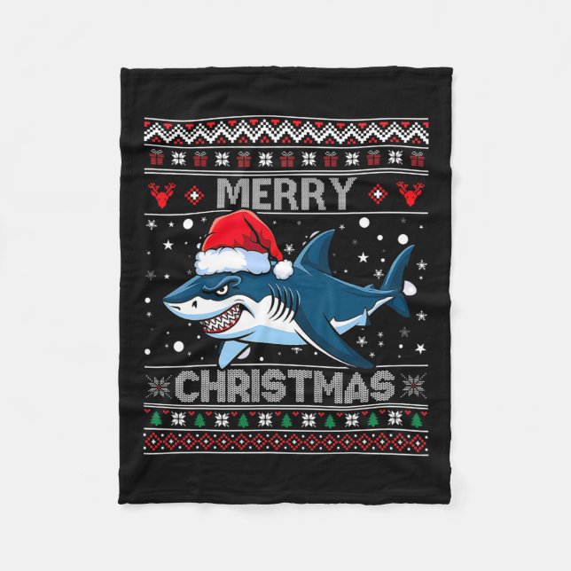 Funny Merguly Ugly Christmas Shark Weihnachtsmannm Fleecedecke (Vorderseite)