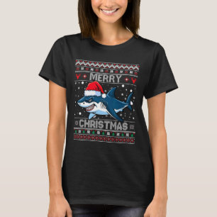 Funny Merguly Ugly Christmas Shark Weihnachtsmannm T-Shirt