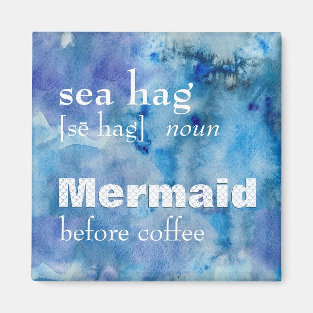 Funny Mermaid vor Kaffee | Definition von Seehecht Magnet (Vorne)