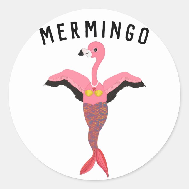 Funny Mermingo Grafik: Flamingo-Mermaid Hybrid Runder Aufkleber (Vorderseite)
