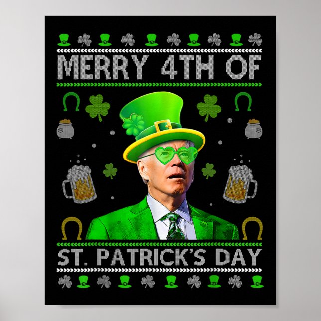 Funny Merry 4. St Patricks Day Joe Biden Hear Poster (Vorne)