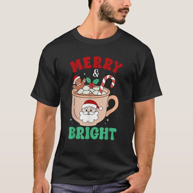 Funny Merry and Bright Gingerbread Man Hot Cocoa L T-Shirt (Vorderseite)