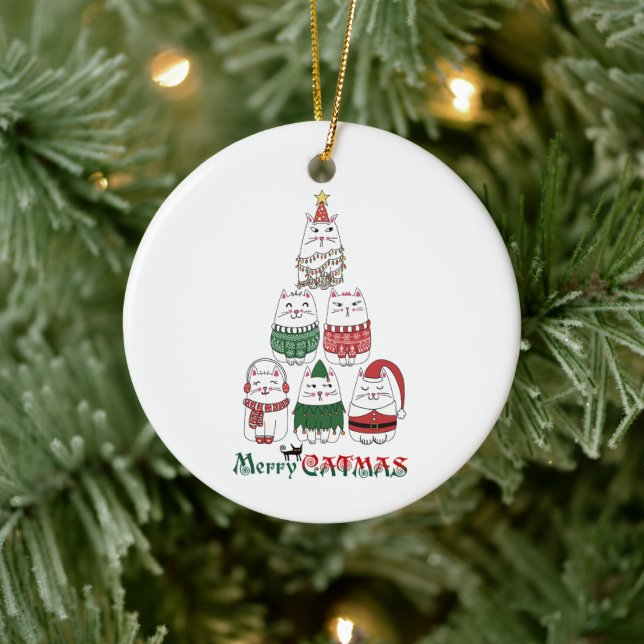 Funny Merry Catmas Weihnachtsbaum Kitten Keramik Ornament (Baum)