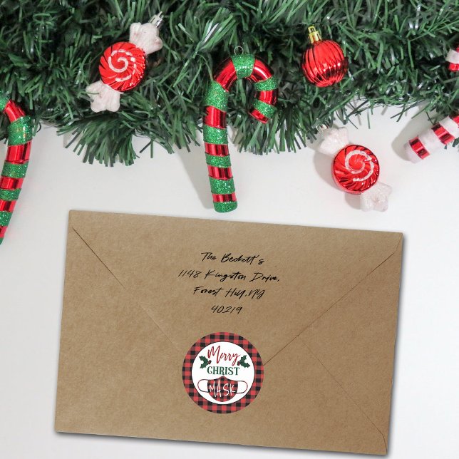 Funny "Merry Christ Mask" Moderner Urlaub Runder Aufkleber (Von Creator hochgeladen)