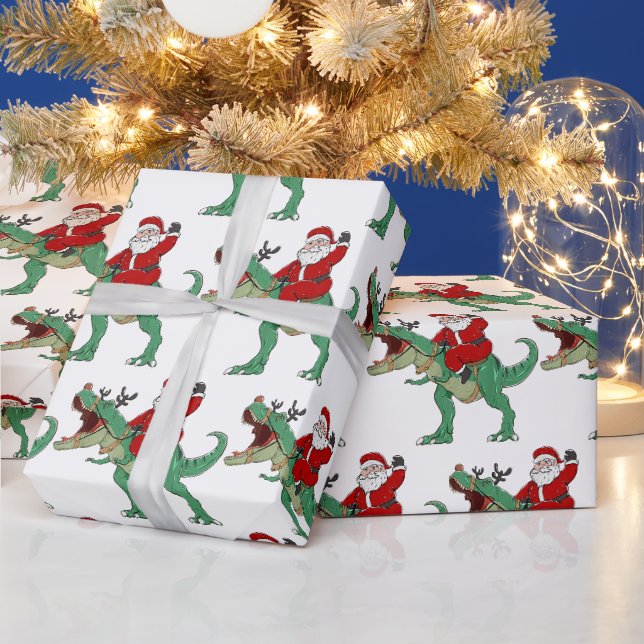 Funny Merry Christmas Dinosaur Santa Claus Geschenkpapier (Feiertage)
