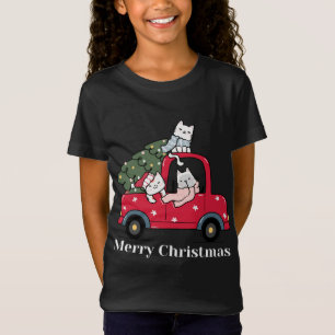 Funny Merry Christmas Red Truck Cat T-Shirt