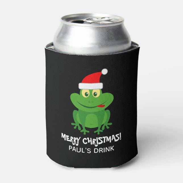 Funny Merry Christmas Weihnachtsmann Frosch Cartoo Dosenkühler (Kanne Vorderseite)
