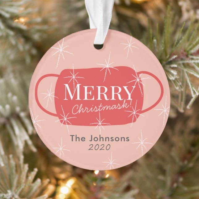 Funny Merry Christmask Pink Foto Holiday Ornament (Baum)