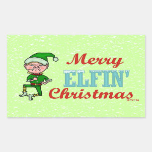 Funny Merry Elfin Christmas Bah Humbug Rechteckiger Aufkleber