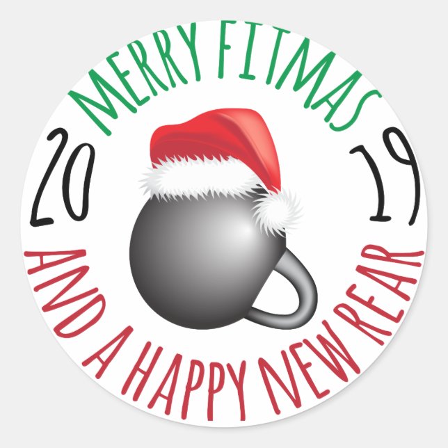 Funny Merry Fitmas und Happy New Rear 2019 Runder Aufkleber (Vorderseite)