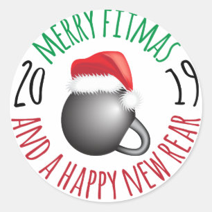 Funny Merry Fitmas und Happy New Rear 2019 Runder Aufkleber