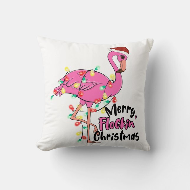 Funny Merry Flockin Christmas Flamingo Kissen (Vorderseite)