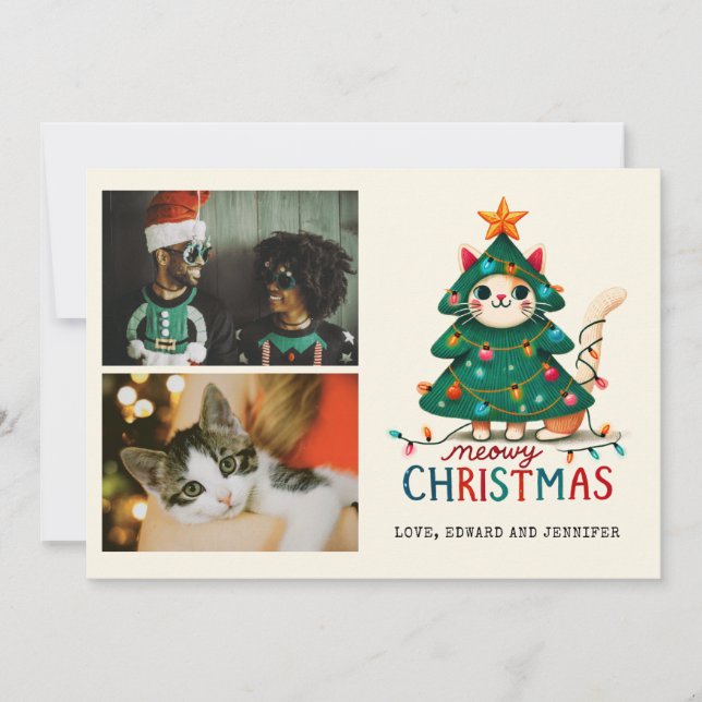 Funny Merry Meowy Weihnachts-Foto Karte (Vorderseite)