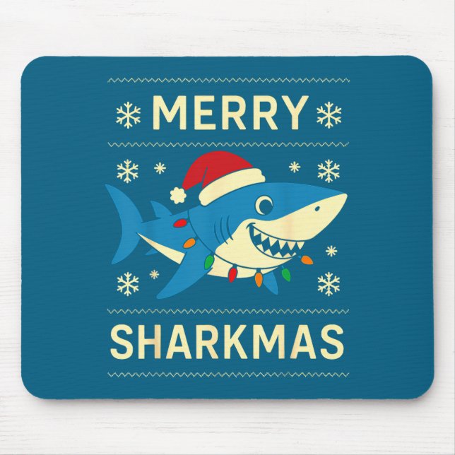 Funny Merry Sharkmas Christmas Shark Humor  Mousepad (Vorne)