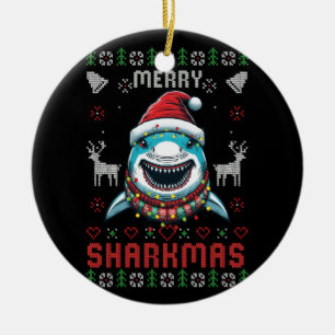 Funny Merry Sharkmas Ugly Christmas Shark Wear Keramik Ornament