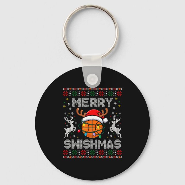 Funny Merry Swishmas Basketball Christmas Reindeer Schlüsselanhänger (Vorderseite)