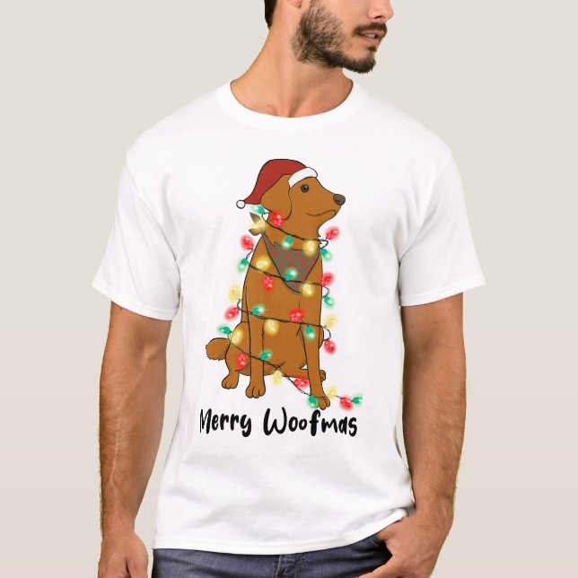 Funny Merry Woofmas Weihnachtshund T-Shirt (Vorderseite)