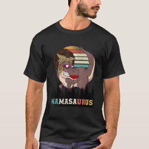 Funny Messy Bun Black T Rex Mamasaurus Retro Style T-Shirt