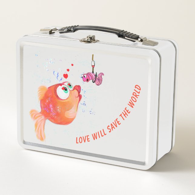 Funny Metal Lunch Box mit Fisch und Wurm - Cartoon (Vorderseite)