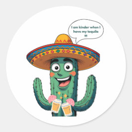 Funny Mexican Cactus with Tequila - Fiesta Sombrer Runder Aufkleber