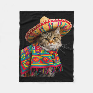 Funny Mexican Cat Sombrero Poncho Cinco De Mayo Ca Fleecedecke