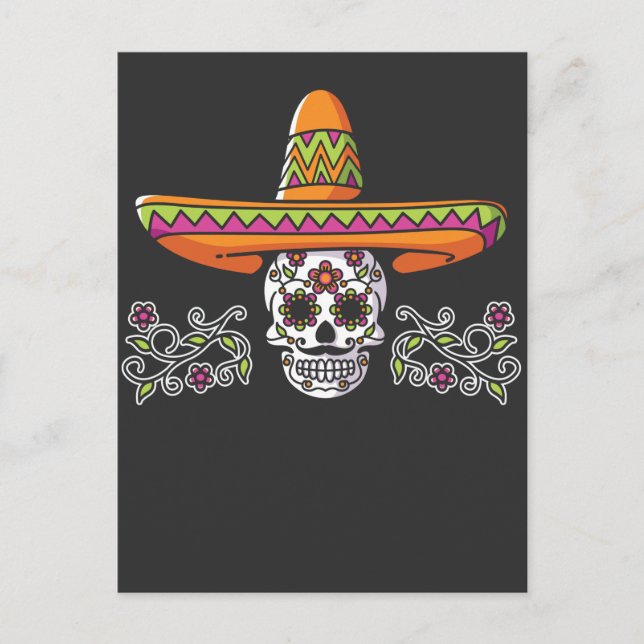 Funny Mexican Skull Sombrero Cinco de Mayo Postkarte (Vorderseite)