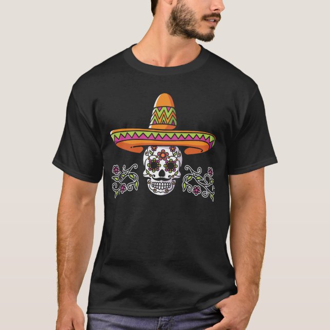 Funny mexikanischer Schädel Sombrero Cinco de Mayo T-Shirt (Vorderseite)