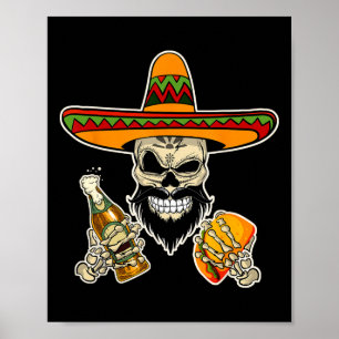 Funny mexikanischer Zuckerschädel mit Tacos und Bi Poster