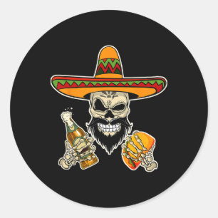Funny mexikanischer Zuckerschädel mit Tacos und Bi Runder Aufkleber