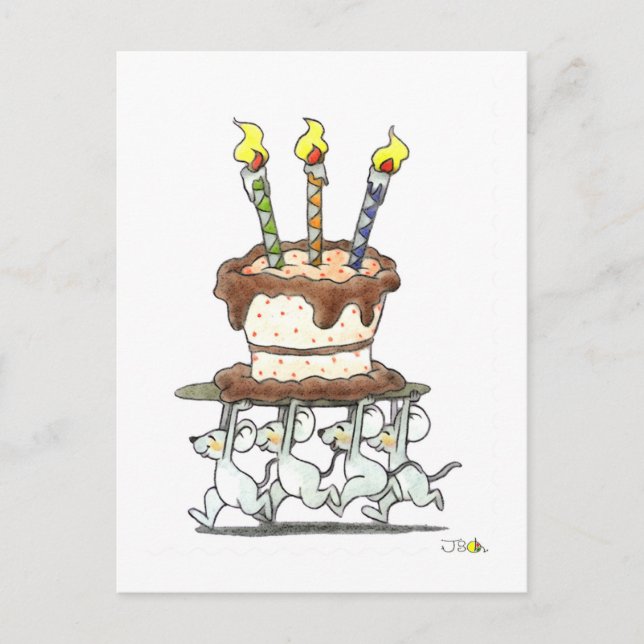 Funny Mice & Cake Geburtstagsgrüße Postkarte (Vorderseite)