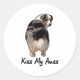 Funny Miniature Australian Shepherd Kiss My Auss M Runder Aufkleber