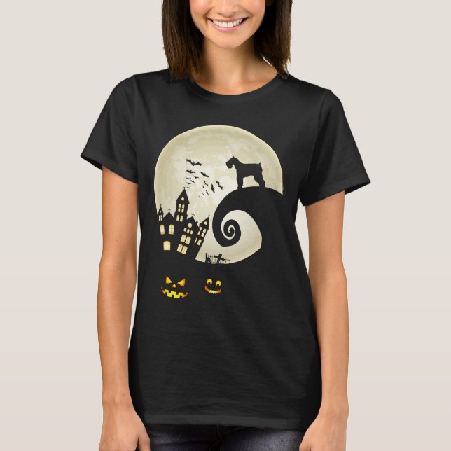 Funny Miniature Schnauzer und MondHalloween Costu T-Shirt (Vorderseite)