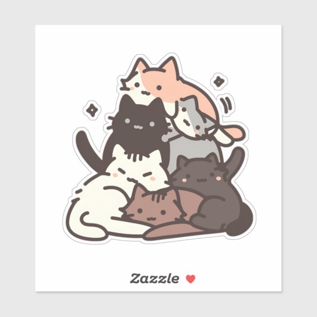 Funny Minimalistic Kawaii Chibi Cats Aufkleber (Blatt)