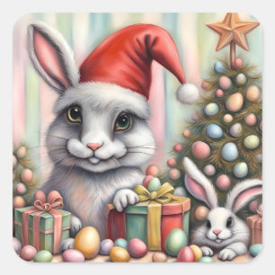 Funny Misfit Osterweihrabbits Quadratischer Aufkleber