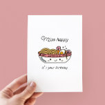 Funny Miso Ramen Birthday Flat Card<br><div class="desc">Miso freut sich,  dass es Ihr Geburtstag ist - lustige Pun-Geburtstagskarte mit einer niedlichen kawaii-Illustration von Miso-Rammadeln</div>