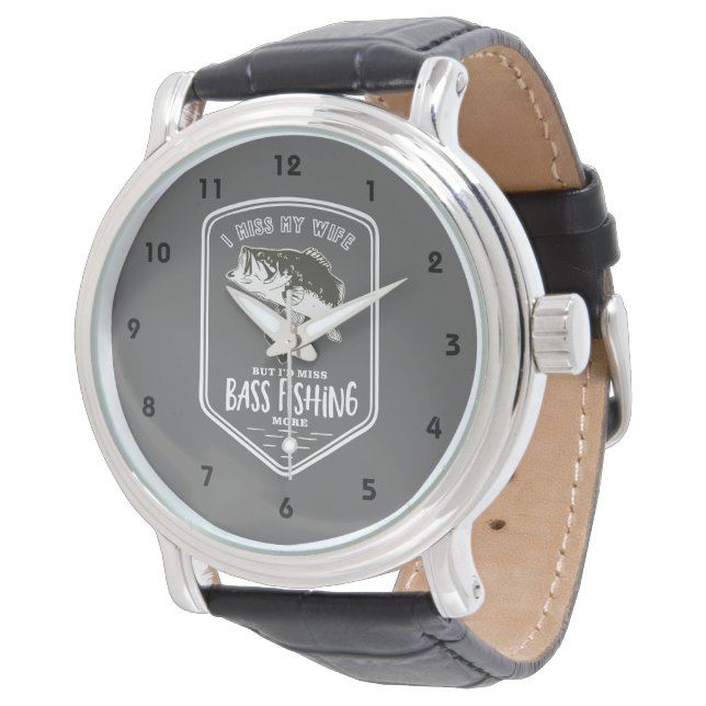 Funny Miss meine Ehefrau Bass Fishing Watch Armbanduhr (Schrägansicht)