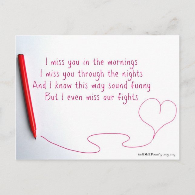 Funny Miss You Gedicht über Liebe und Kämpfe Postkarte (Vorderseite)