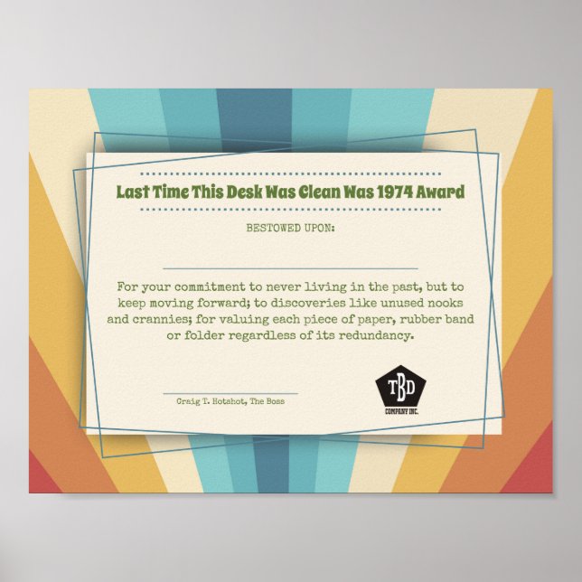 Funny Mitarbeiter Award chaotischer Schreibtischer Poster (Vorne)