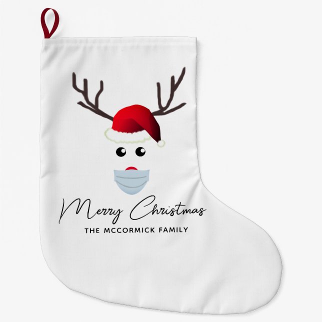 Funny Modern Christmas Rentier Familienname Großer Weihnachtsstrumpf (Vorderseite)