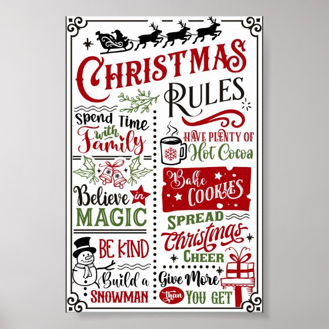 Funny Modern Christmas Rules Poster Sign (Vorne)