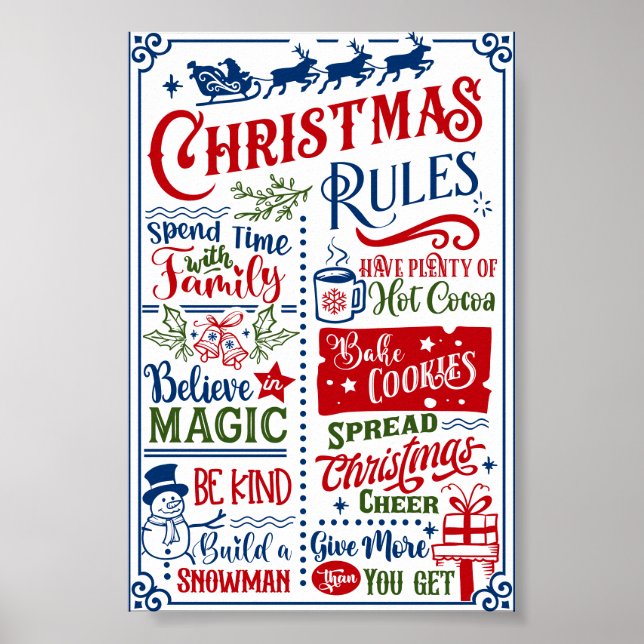 Funny Modern Christmas Rules Poster Sign (Vorne)
