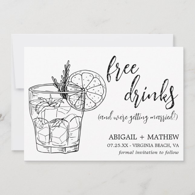 Funny Modern Cocktail Sketch Trendy Foto Wedding Save The Date (Vorderseite)