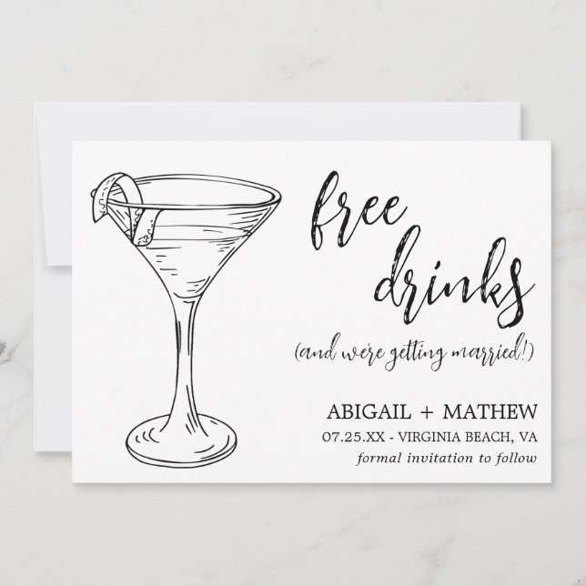 Funny Modern Cocktail Sketch Trendy Foto Wedding Save The Date (Vorderseite)