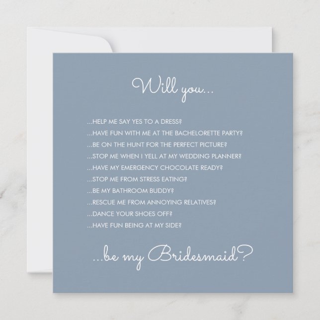 Funny Modern Dusty Blue Script Bridesmaid Vorschla Einladung (Vorderseite)