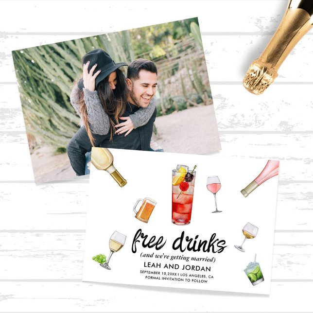 Funny Modern Einzigartig Foto Free Drinks Wedding Save The Date (Von Creator hochgeladen)