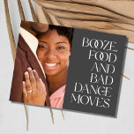 Funny Modern Foto Hochzeitbudget Save the Date Ankündigungspostkarte<br><div class="desc">Diese Save the Date Postkarten sind für das lustige Paar gedacht,  das nicht warten kann,  mit seiner Familie und Freunden zu feiern. Graues Textdesign mit Ihrem Foto,  das lautet: Stiefel,  Essen und schlechter Tanz bewegt sich. Passen Sie die Rückseite der Postkarte mit Ihren Hochzeitsdetails an.</div>