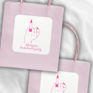 Funny Modern Pink Bachelorette Bride Ring Finger F Quadratischer Aufkleber