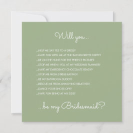 Funny Modern Sage Green Script Bridesmaid Vorschla Einladung