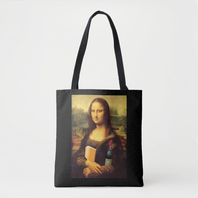 Funny Mona Lisa Buch und Wein Tasche (Vorderseite)