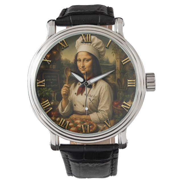 Funny Mona Lisa Chef  Kitchen Decor Armbanduhr (Vorderseite)